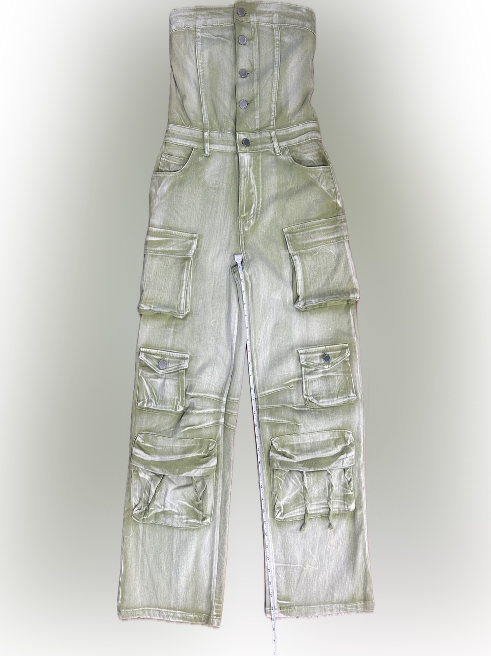 NWT Daisy SZ S Strapless Cargo Jumpsuit in Sage Green/Bust 24”-32” - Picture 7 of 9